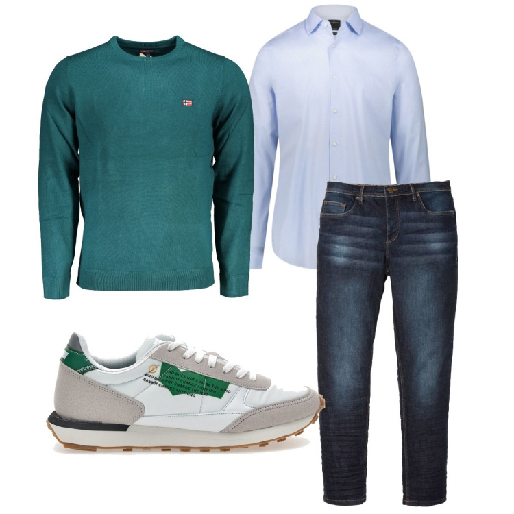 Outfit uomo - Total look #1873931. Stile Casual per Tutti i giorni. Abbinamento con jeans slim fit, camicie, scarpe sportive, maglieria.