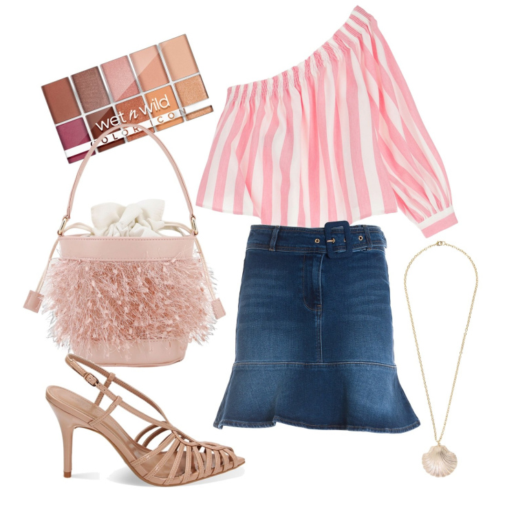 Outfit donna - Ghost outfitter - maggio. Stile Casual chic per Tutti i giorni. Abbinamento con ombretti, gonne, camicie, sandali col tacco, borse a secchiello, collane.