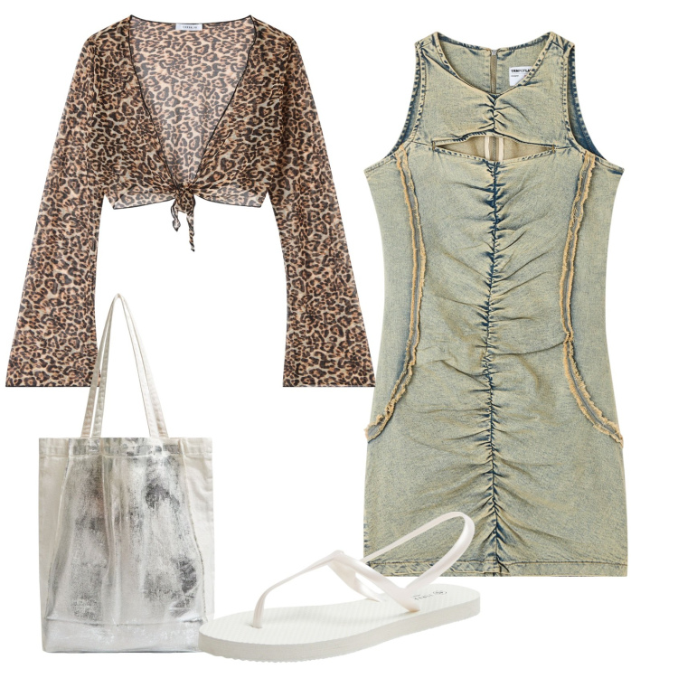 Outfit donna - Total look #1874114. Stile Casual per Tutti i giorni. Abbinamento con vestiti senza maniche, sandali, bolero, shopping bag.