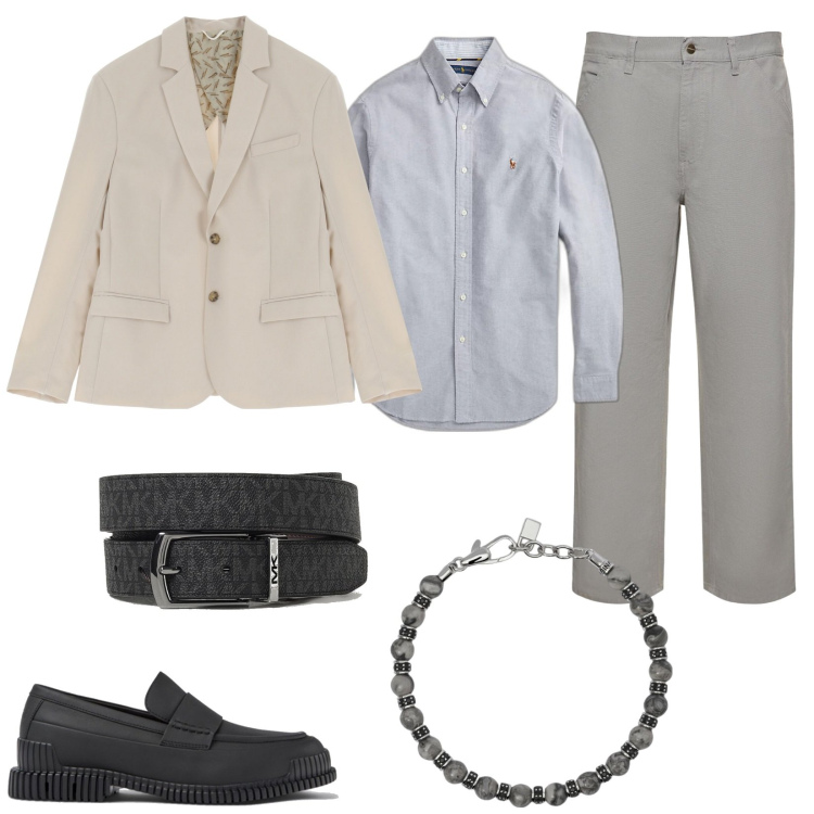 Outfit uomo - Cerimonia mix &match. Stile Business/Elegante per Cerimonia. Abbinamento con braccialetti, giacche, camicie, pantaloni, scarpe stringate, cinture.