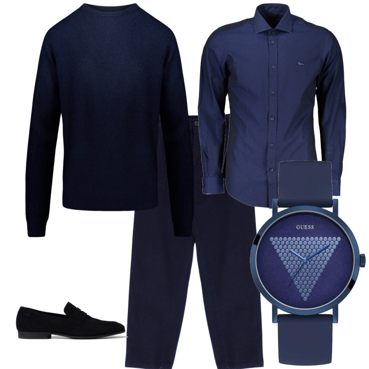 Outfit uomo - Trendy per un evento serale. Stile Trendy per Serata speciale. Abbinamento con orologi, pantaloni, maglieria, camicie, scarpe stringate.
