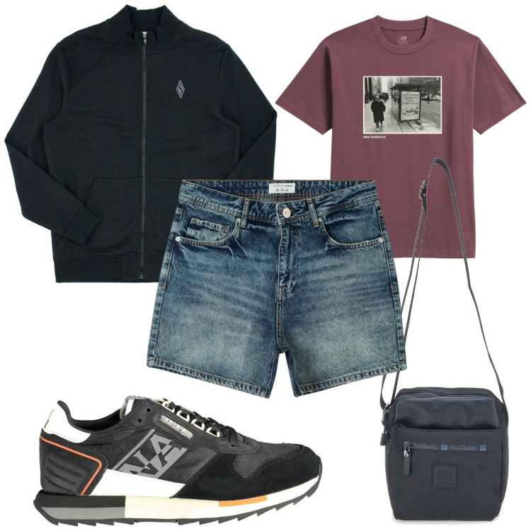 Outfit uomo - Total look #1874171. Stile Casual per Tutti i giorni. Abbinamento con shorts, t-shirt, portafogli, felpe, scarpe sportive.