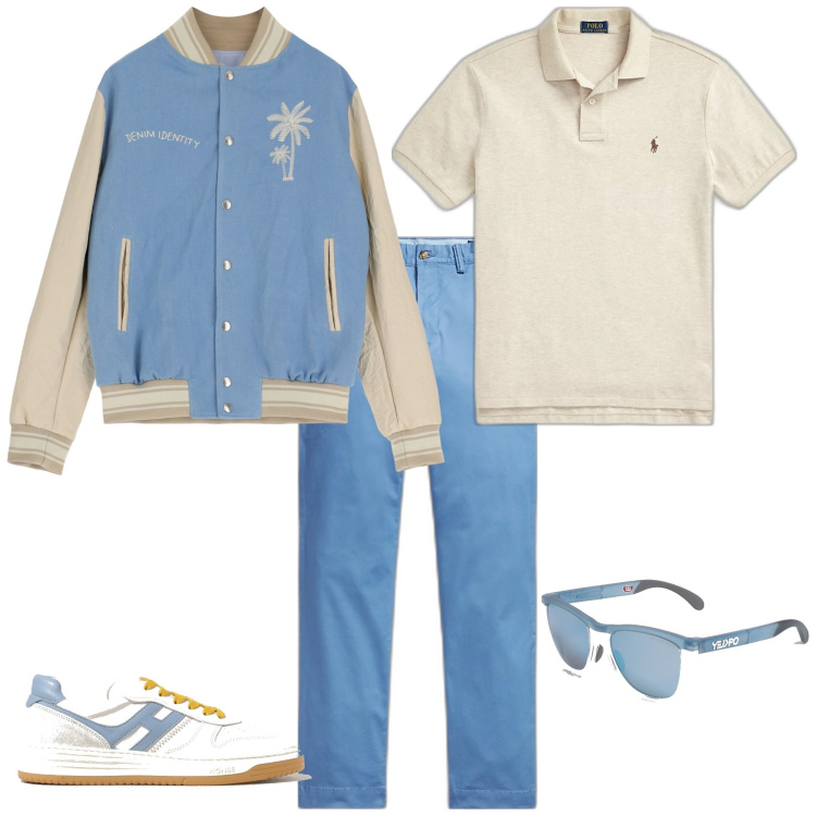 Outfit uomo - Al mare nel week end. Stile Casual per Mare. Abbinamento con giacche, polo, pantaloni, occhiali da sole, sneakers.