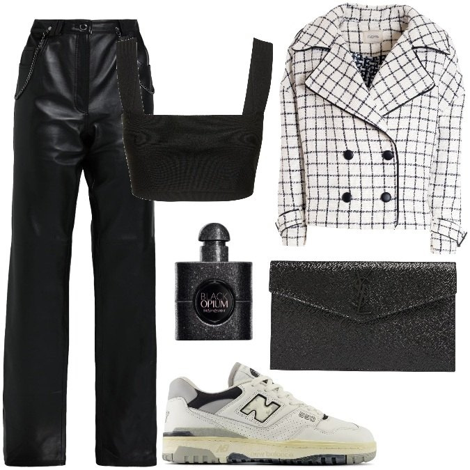 Outfit donna - Total look #1874270. Stile Casual chic per Tutti i giorni. Abbinamento con pantaloni, profumi, sneakers, blazer, pochette, top.