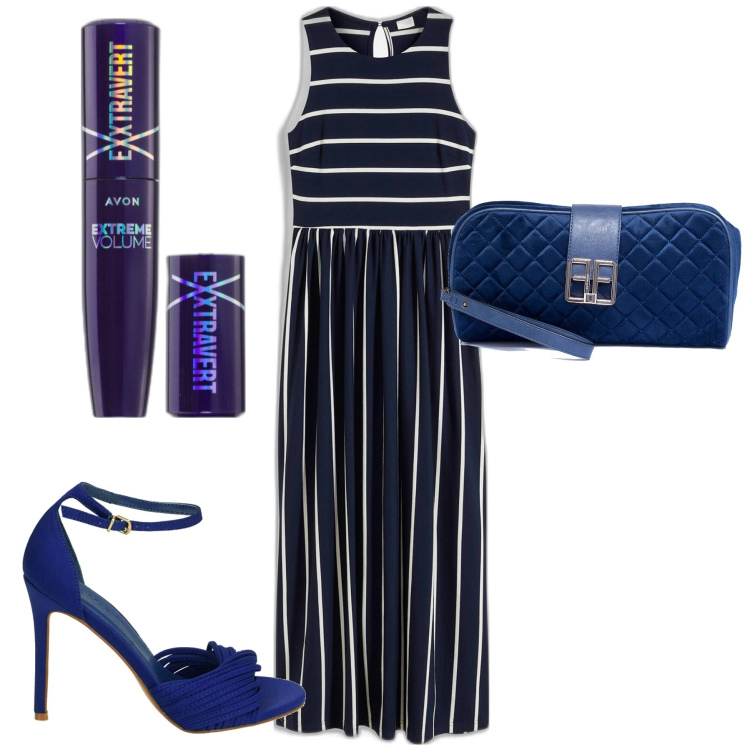 Outfit donna - In riga. Stile Bon Ton per Ufficio. Abbinamento con vestiti lunghi, mascara, pochette, sandali col tacco.
