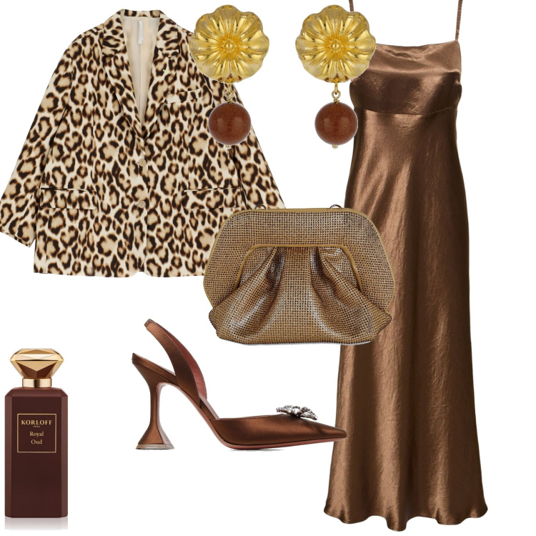 Outfit donna - Glamour serata evento. Stile Glamour per Serata fuori. Abbinamento con profumi, blazer, vestiti midi/longuette, clutch, scarpe col tacco, orecchini.