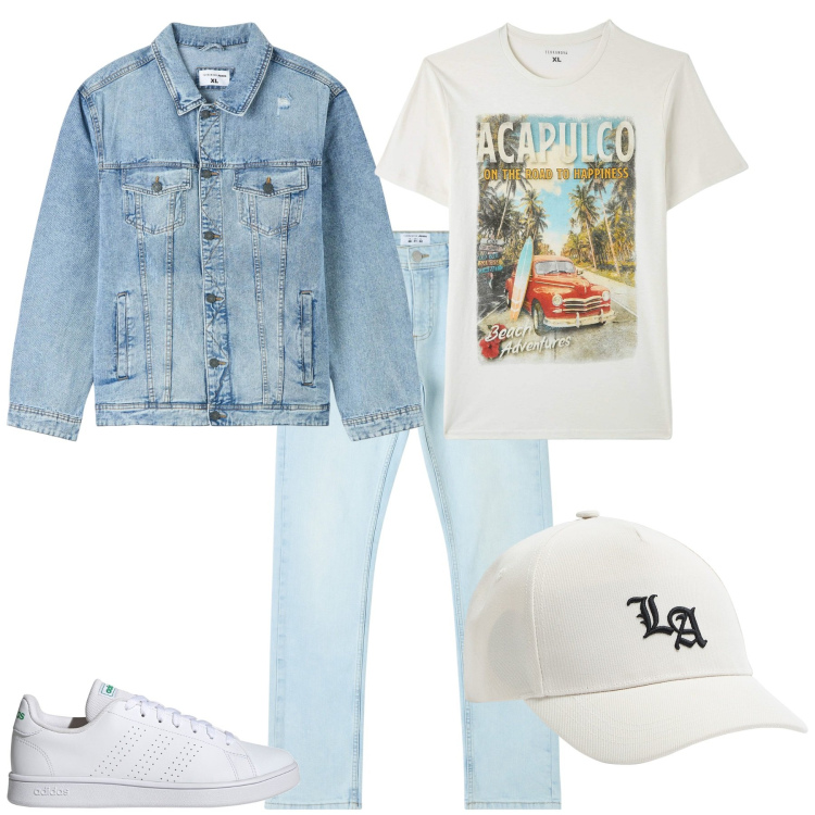 Outfit uomo - Urban serata con gli amici. Stile Urban per Serata speciale. Abbinamento con giacche, jeans dritti, cappelli, t-shirt, sneakers.
