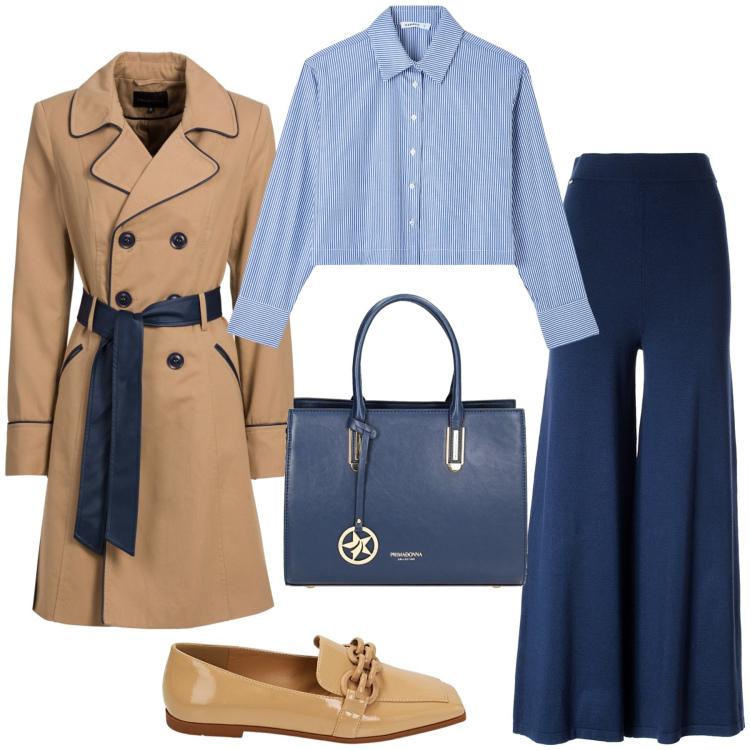 Outfit donna - Trench per l’ufficio. Stile Casual per Ufficio. Abbinamento con trench, camicie, pantaloni, mocassini, borse a mano.