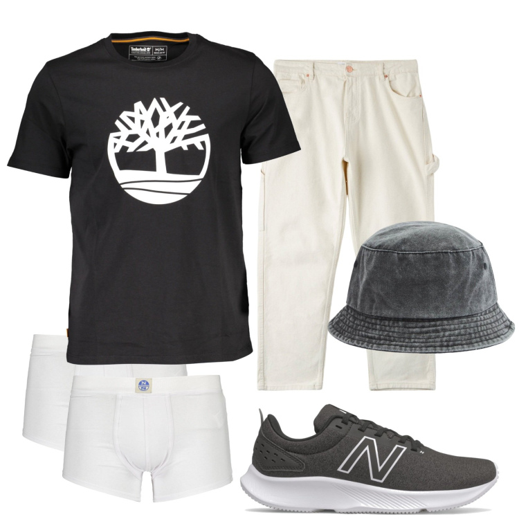 Outfit uomo - Total look #1874545. Stile Urban per Tutti i giorni. Abbinamento con cappelli, pantaloni, sneakers, t-shirt, boxer.