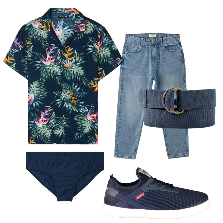 Outfit uomo - Total look #1874587. Stile Trendy per Tutti i giorni. Abbinamento con camicie a manica corta, slip, jeans, sneakers, cinture.