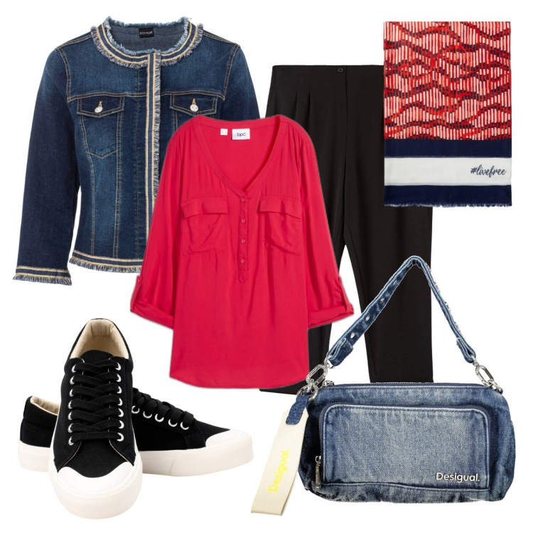 Outfit donna - Per ogni giorno. Stile Minimal per Tutti i giorni. Abbinamento con bluse, blazer, pantaloni chino, sneakers, borse a spalla, sciarpe.