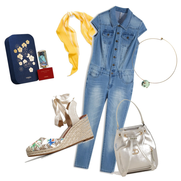Outfit donna - Tempo libero. Stile Casual per Tutti i giorni. Abbinamento con tute, profumi, ciondoli, sciarpe, zeppe, borse a secchiello.