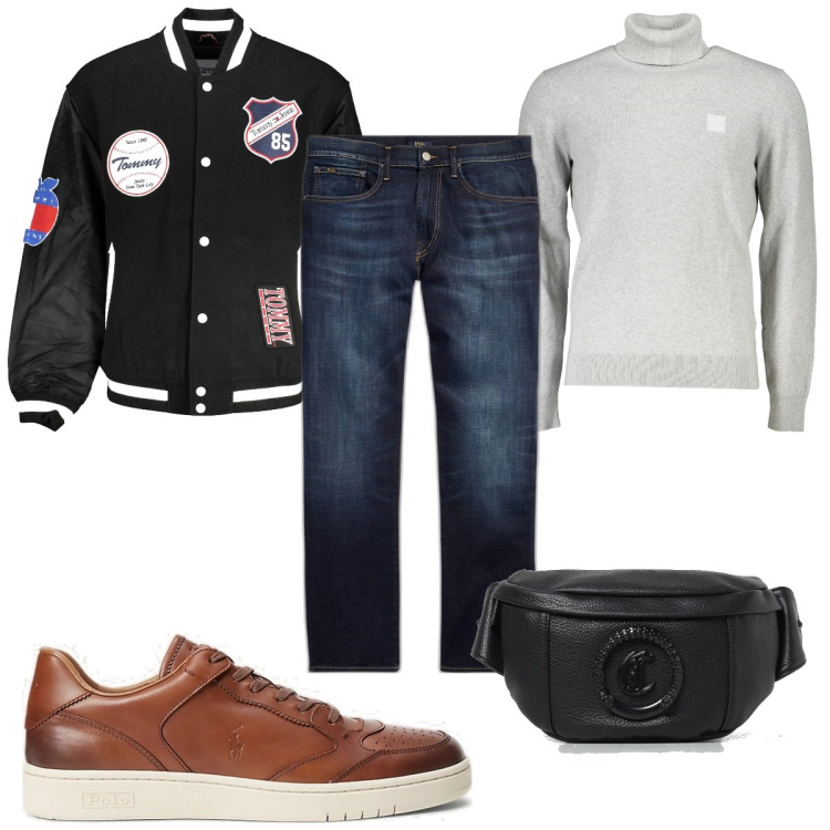 Outfit uomo - Total look #1874746. Stile Trendy per Tutti i giorni. Abbinamento con jeans dritti, scarpe sportive, giacche, maglieria, borse sportive.