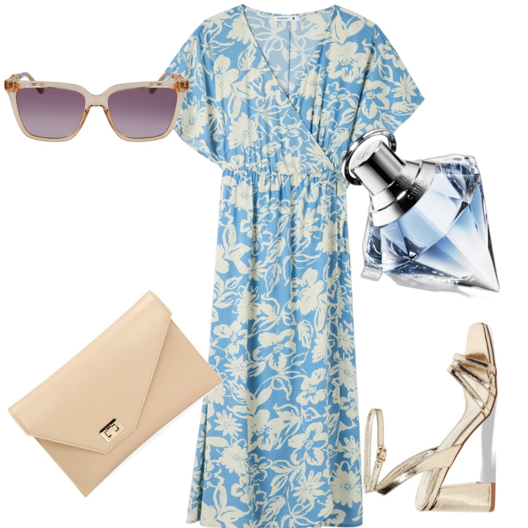 Outfit donna - Che fiore di mamma. Stile Bon Ton per Tutti i giorni. Abbinamento con profumi, vestiti lunghi, sandali col tacco, pochette, occhiali da sole.
