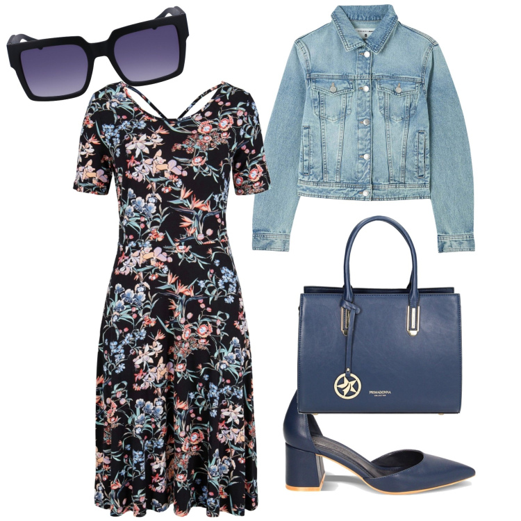 Outfit donna - Domenica da parenti. Stile Bon Ton per Tutti i giorni. Abbinamento con vestiti midi/longuette, blazer, décolleté, borse a mano, occhiali da sole.