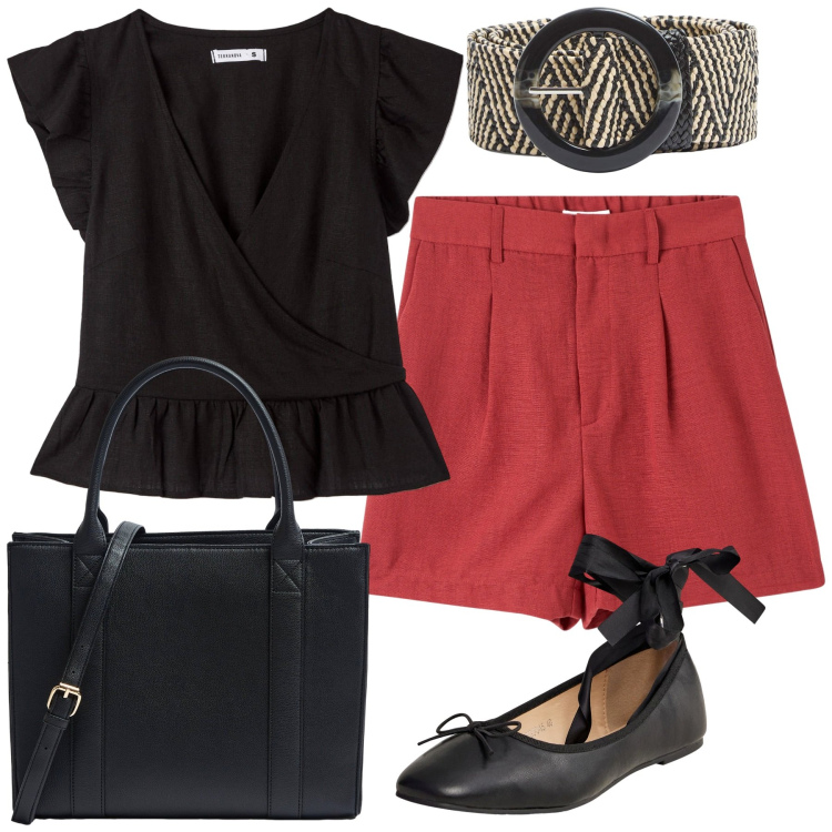 Outfit donna - Fresco lino. Stile Casual chic per Tutti i giorni. Abbinamento con bermuda, cinture, bluse, shopping bag, ballerine.