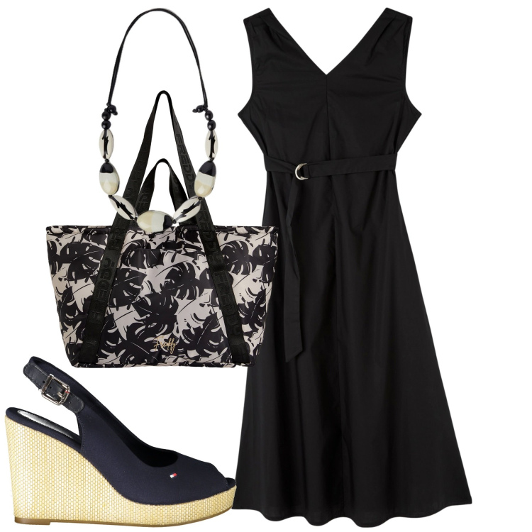 Outfit donna - Total look #1875018. Stile Minimal per Tutti i giorni. Abbinamento con vestiti lunghi, shopping bag, sandali, collane.