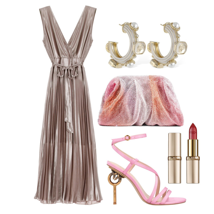 Outfit donna - Ghost outfitter - maggio. Stile Glamour per Cerimonia. Abbinamento con rossetti, sandali in pelle, vestiti midi/longuette, pochette, orecchini.