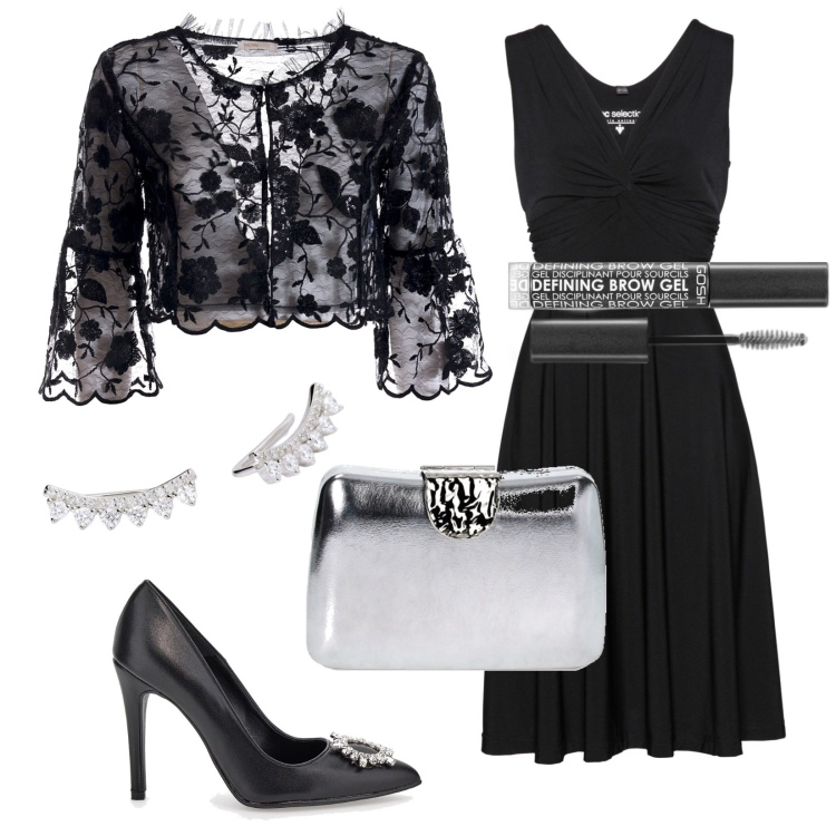 Outfit donna - Di sera. Stile Vintage retrò per Cerimonia. Abbinamento con vestiti, mascara, orecchini, blazer, clutch, décolleté.
