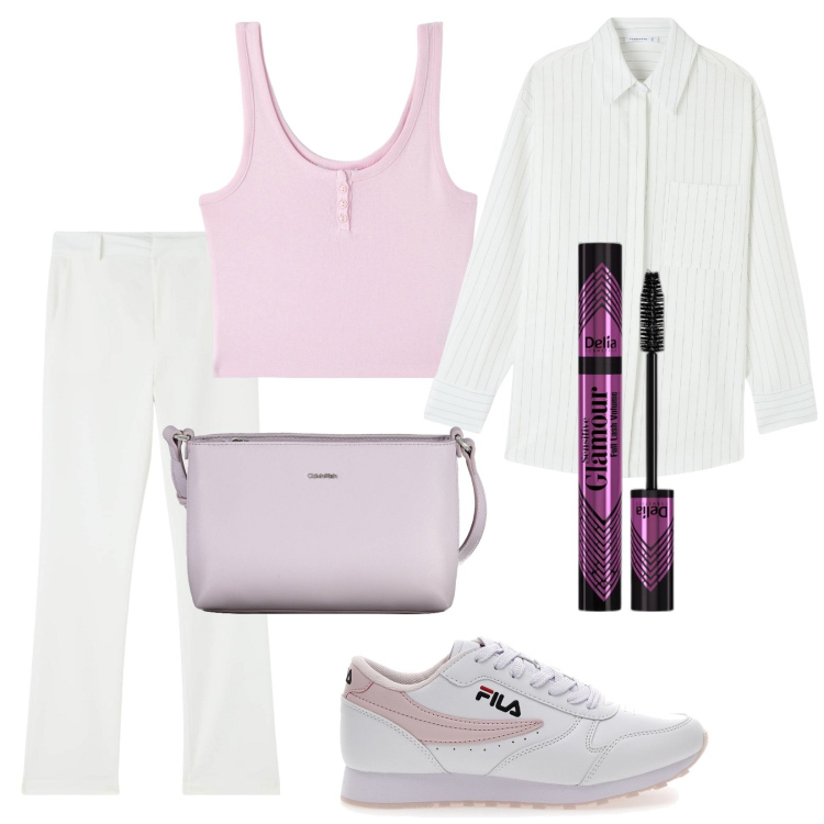 Outfit donna - Total look #1875156. Stile Casual per Tutti i giorni. Abbinamento con mascara, canottiere, camicie, pantaloni, sneakers, borse a tracolla.