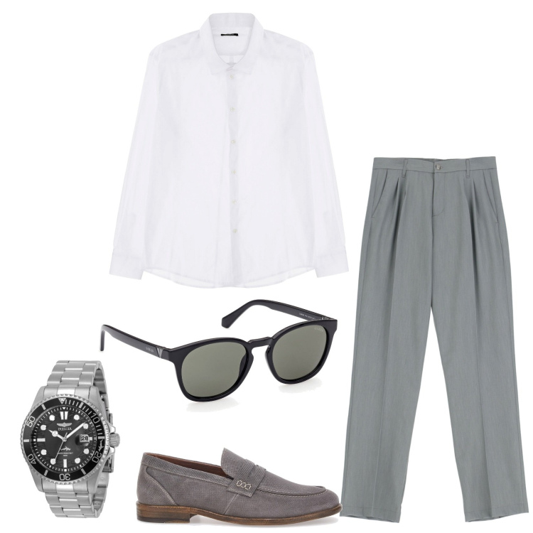 Outfit uomo - Ti passo a prendere. Stile Business/Elegante per Serata speciale. Abbinamento con orologi, camicie, pantaloni, occhiali da sole, scarpe stringate.