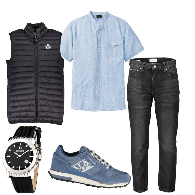 Outfit uomo - Total look #1875215. Stile Casual per Tutti i giorni. Abbinamento con camicie a manica corta, orologi, jeans, giacche, sneakers.