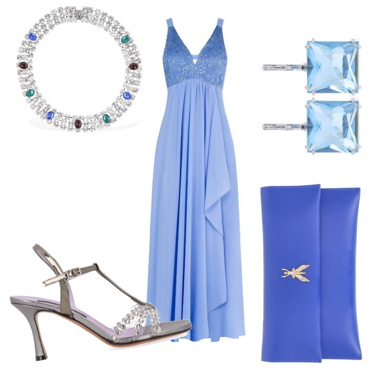 Outfit donna - Total look #1875273. Stile Glamour per Cerimonia. Abbinamento con vestiti lunghi, sandali gioiello, pochette, orecchini, collane.