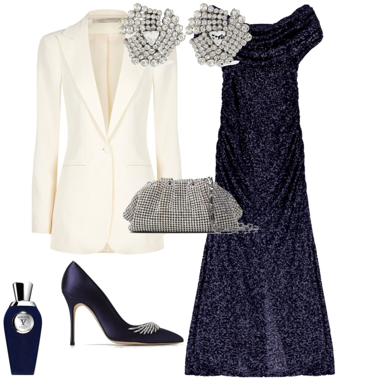 Outfit donna - Bon ton cerimonia evento serata. Stile Bon Ton per Cerimonia. Abbinamento con profumi, blazer, vestiti lunghi, orecchini, clutch, décolleté.