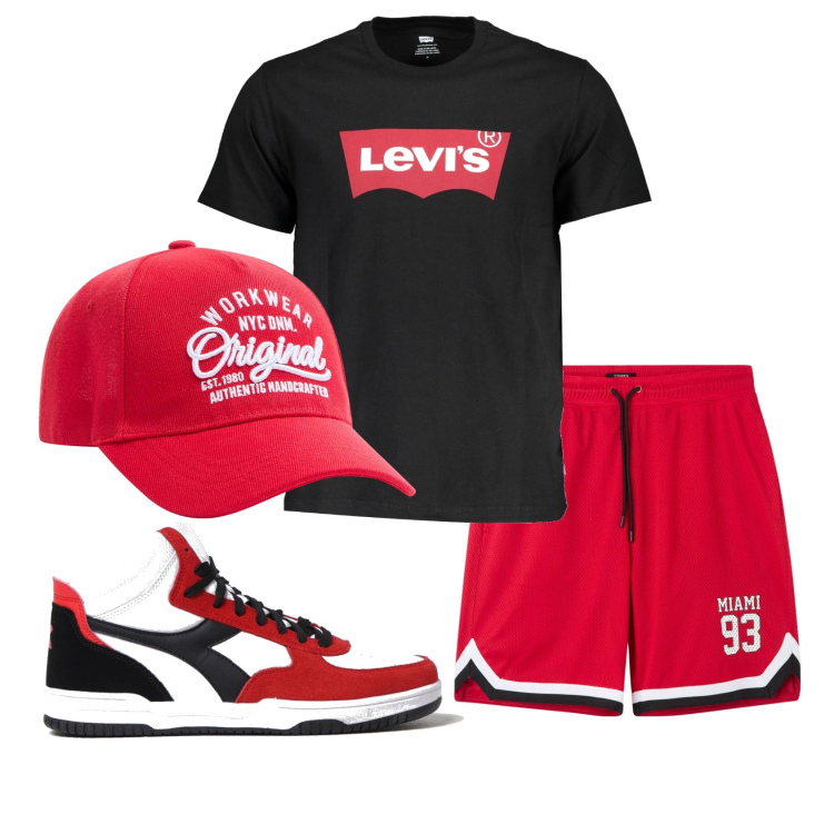 Outfit uomo - Total look #1875320. Stile Casual per Sport. Abbinamento con cappelli, bermuda, sneakers, t-shirt.