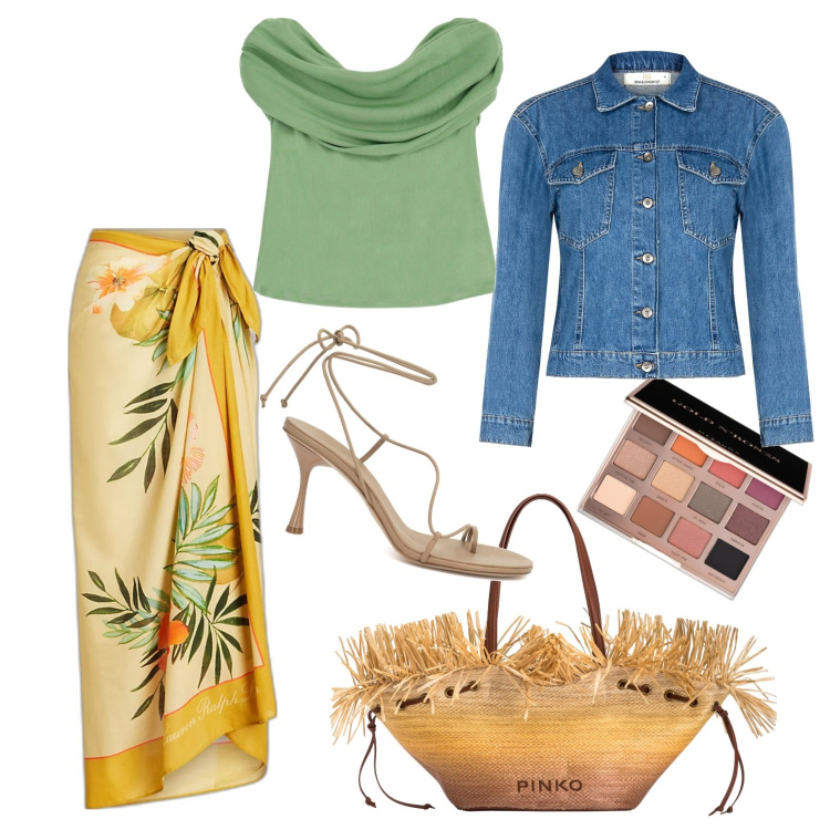 Outfit donna - Una calda giornata primaverile. Stile Urban per Tutti i giorni. Abbinamento con ombretti, blazer, shopping bag, gonne, top, sandali in pelle.