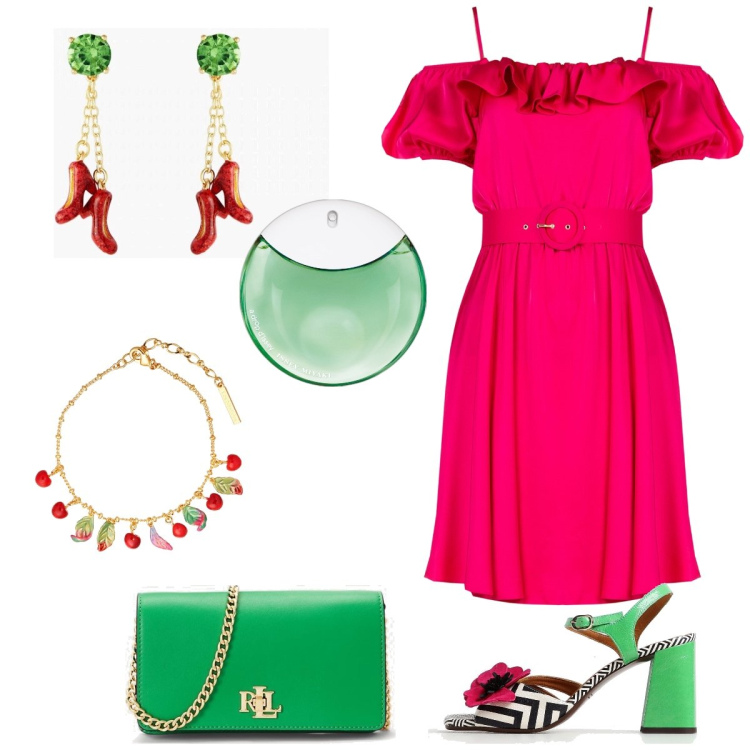 Outfit donna - Carioca. Stile Romantica per Tutti i giorni. Abbinamento con braccialetti, orecchini, profumi, vestiti midi/longuette, borse a mano, sandali in pelle.