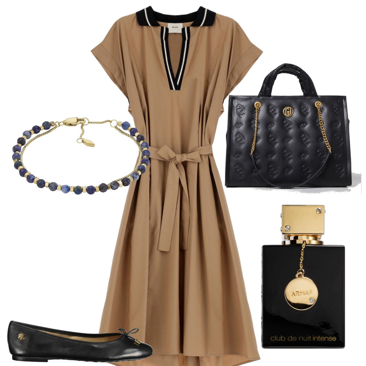 Outfit donna - Comodità. Stile Casual chic per Tutti i giorni. Abbinamento con braccialetti, profumi, vestiti midi/longuette, ballerine, borse tote.