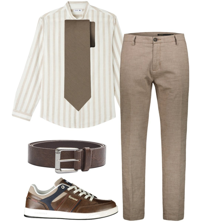 Outfit uomo - La cravatta abbinata. Stile Business/Elegante per Ufficio. Abbinamento con camicie, cinture, cravatte, pantaloni, sneakers.