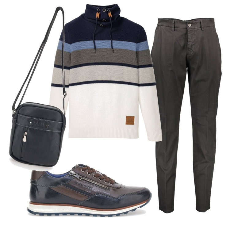Outfit uomo - Total look #1875434. Stile Casual per Ufficio. Abbinamento con maglieria, portafogli, scarpe stringate, pantaloni.