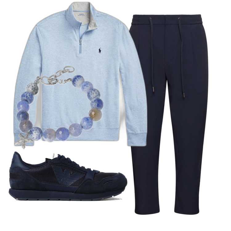 Outfit uomo - Total look #1875458. Stile Casual per Ufficio. Abbinamento con pullovers, pantaloni, braccialetti, sneakers.