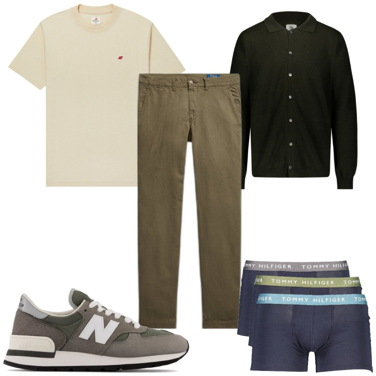 Outfit uomo - Total look #1875644. Stile Casual per Tutti i giorni. Abbinamento con t-shirt, scarpe sportive, pantaloni, polo, boxer.