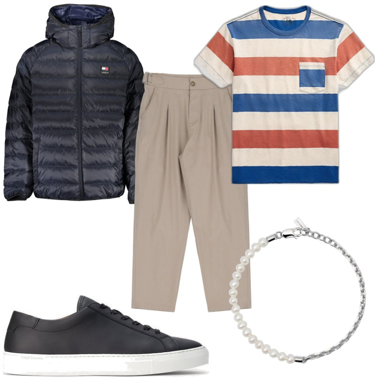 Outfit uomo - Total look #1875661. Stile Trendy per Tutti i giorni. Abbinamento con braccialetti, pantaloni, sneakers, t-shirt, giacche.