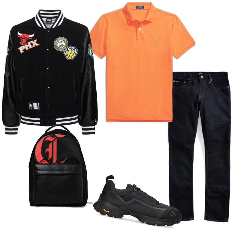 Outfit uomo - Per la gita scolastica. Stile Casual per Tutti i giorni. Abbinamento con jeans, polo, sneakers, giacche, borse sportive.