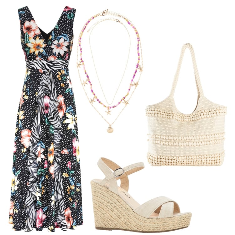 Outfit donna - Estate leggera Bonprix. Stile Basic per Tutti i giorni. Abbinamento con sandali, vestiti, ciondoli, shopping bag.