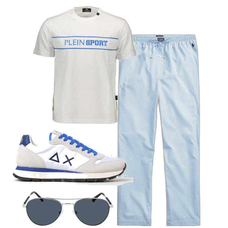 Outfit uomo - City. Stile Casual per Tutti i giorni. Abbinamento con pantaloni, occhiali da sole, sneakers, t-shirt.
