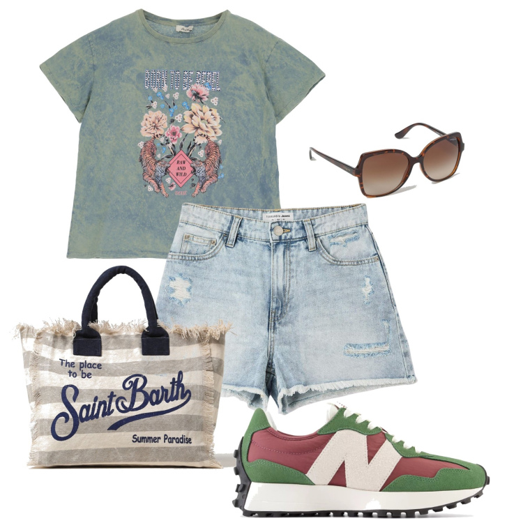 Outfit donna - Le New Balance con gli shorts. Stile Casual per Tutti i giorni. Abbinamento con shorts, sneakers, t-shirt, occhiali da sole, borse tote.