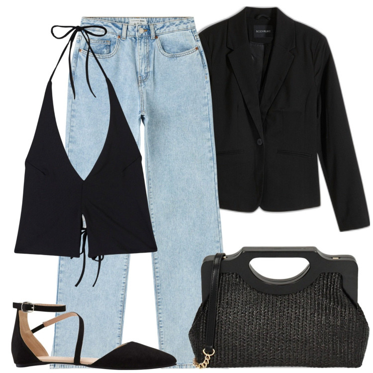 Outfit donna - Blazer mania. Stile Basic per Tutti i giorni. Abbinamento con blazer, ballerine, jeans dritti, top, borse a mano.