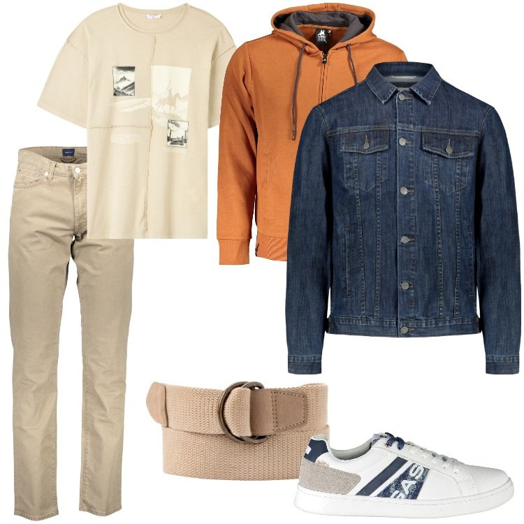 Outfit uomo - Total look #1875924. Stile Casual per Tutti i giorni. Abbinamento con t-shirt, giacche, pantaloni, felpe con cappuccio, cinture, sneakers.