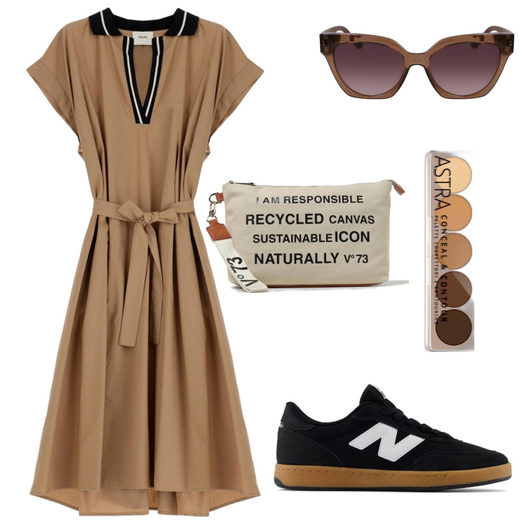Outfit donna - New Balance. Stile Casual per Tutti i giorni. Abbinamento con correttori, sneakers, vestiti midi/longuette, valigie, occhiali da sole.