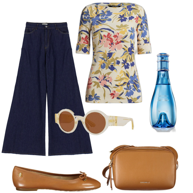 Outfit donna - Total look #1875932. Stile Casual chic per Tutti i giorni. Abbinamento con profumi, maglieria, occhiali da sole, jeans, borse a tracolla, ballerine.