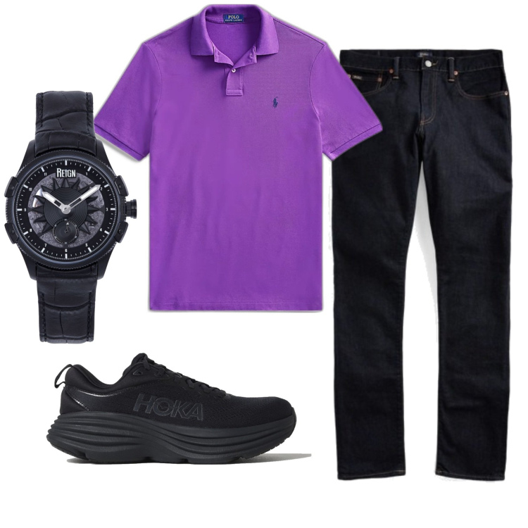 Outfit uomo - Total look #1875989. Stile Casual per Ufficio. Abbinamento con orologi, jeans, polo, sneakers.