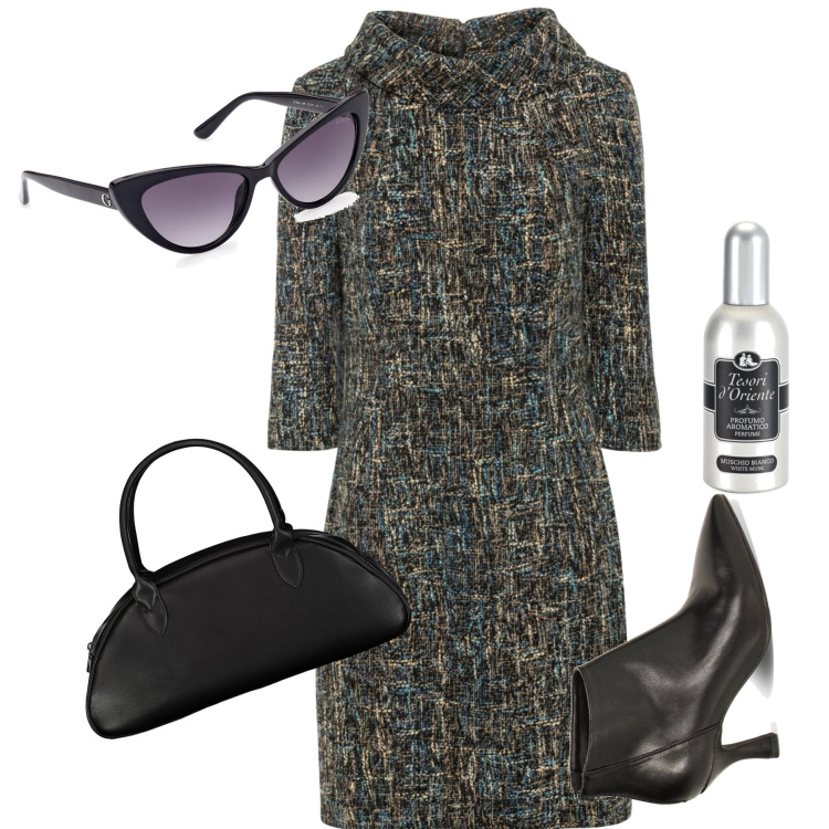 Outfit donna - Dal lavoro all’ aperitivo. Stile Bon Ton per Tutti i giorni. Abbinamento con vestiti a tubino, profumi, stivaletti, occhiali da sole, borse a spalla.