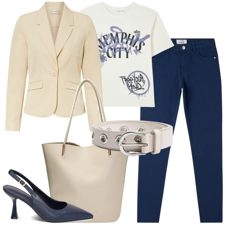 Outfit donna - Il blazer color sabbia. Stile Mannish per Ufficio. Abbinamento con blazer, t-shirt, pantaloni, cinture, décolleté, borse a spalla.