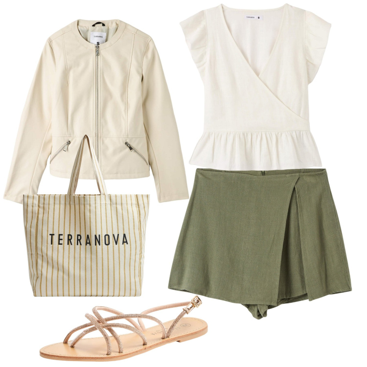 Outfit donna - Total look #1876241. Stile Casual chic per Tutti i giorni. Abbinamento con bluse, gonne, sandali, blazer, borse tote.