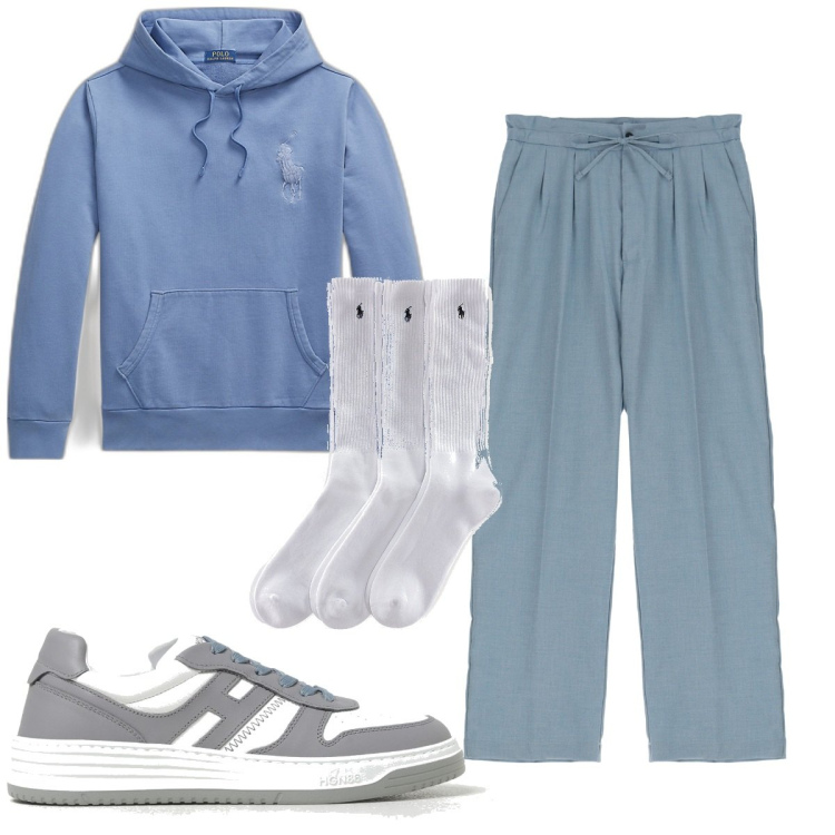 Outfit uomo - Total look #1876283. Stile Trendy per Sport. Abbinamento con pantaloni, calzini, felpe con cappuccio, sneakers.
